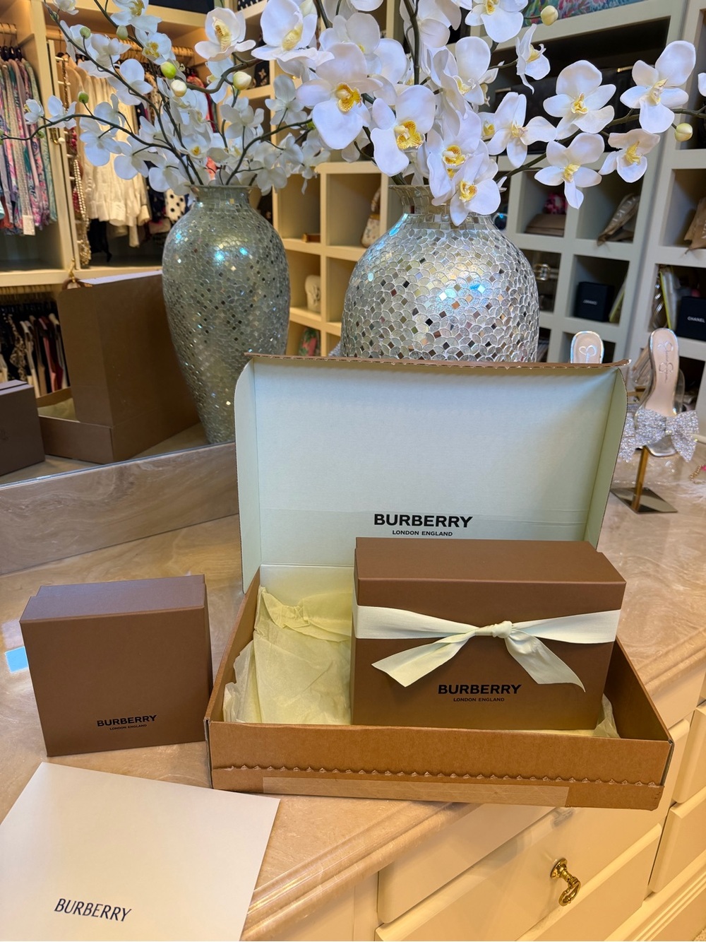 Burberry Gift Box Set of 3 Boxes & Burberry Envelope.